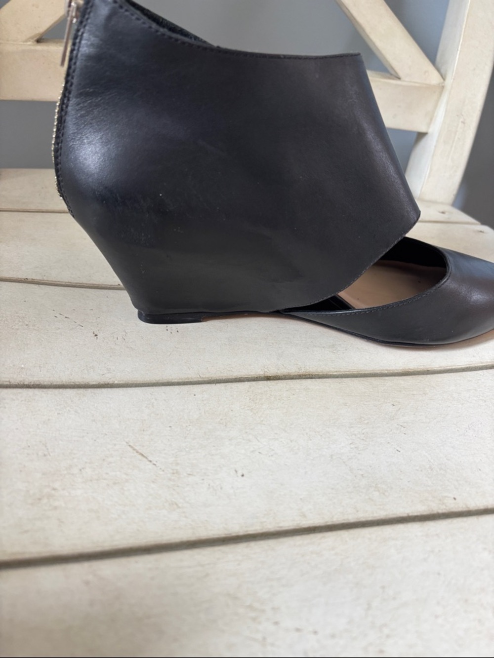 Loeffler Randall Annie black leather cut-out wedge boots Cutout PointedToe Mules - Picture 8 of 9